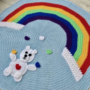 Love Bear Rainbow Baby Blanket free crochet pattern