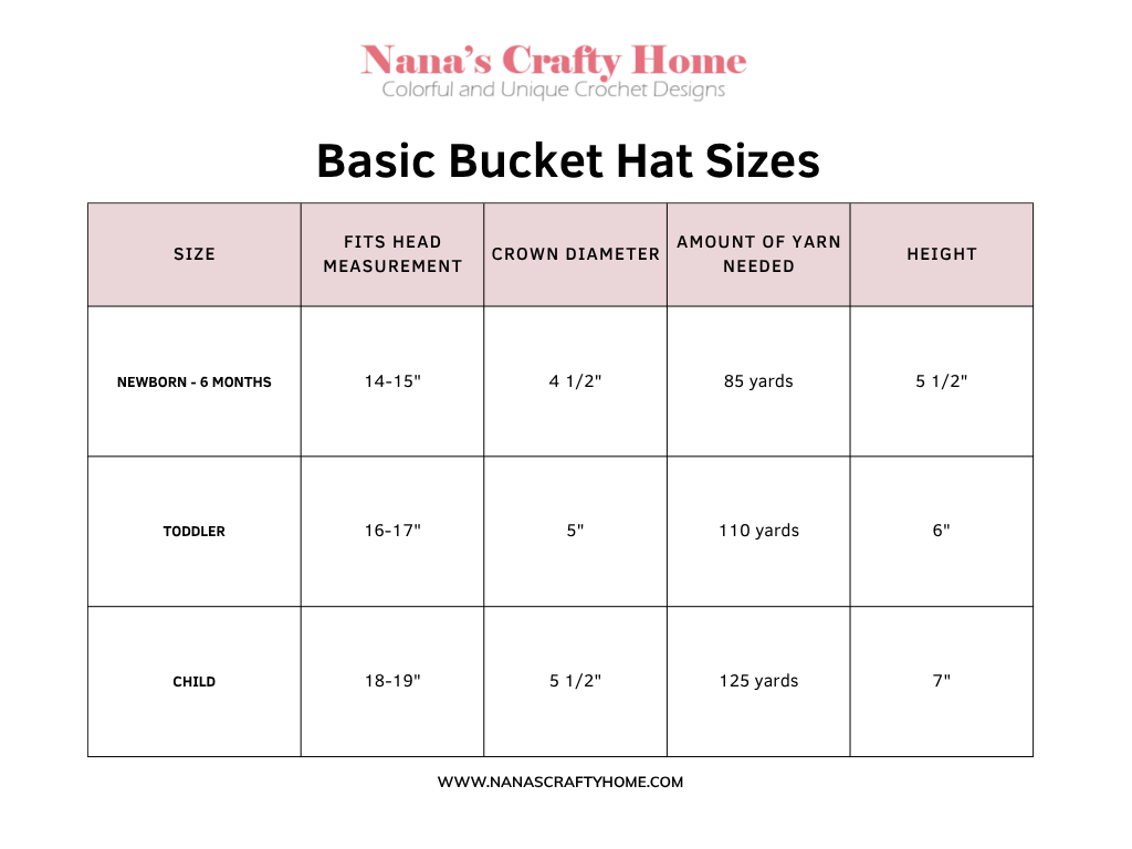 Sea Life Summer Bucket Hat size chart